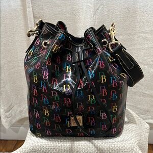 Dooney & Bourke  DB75 Black Multicolor  Drawstring Bucket Bag